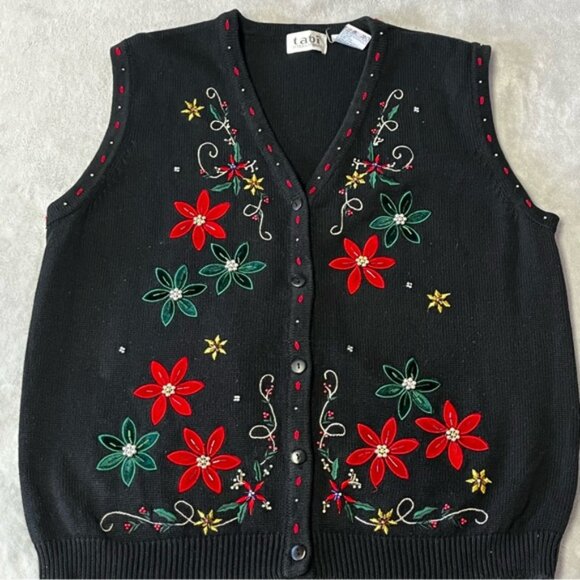 Vintage Tabi International Cotton Christmas Floral Embroidered/Beaded Vest - Picture 4 of 11